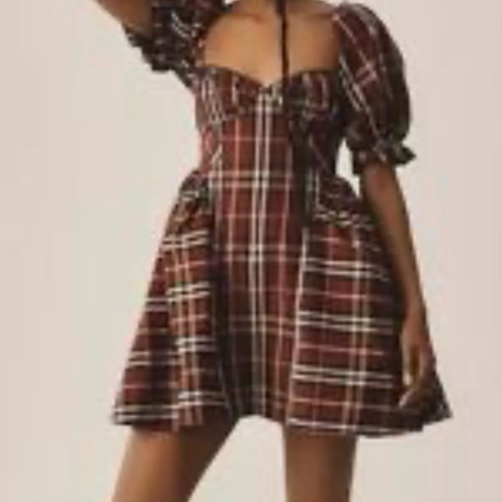 Maeve Plaid Mini Dress in Red and White